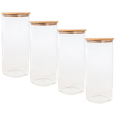 Kit 4 Potes De Vidro Herméticos Com Tampas Em Bambu 1635ml Porta Mantimentos Grandes Cozinha Yoi
